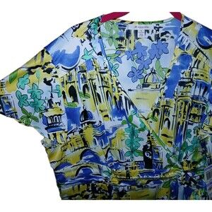 NWT JM COLLECTION Womens 18 Tropical Scenic Print Short Sleeve Top Multicolor